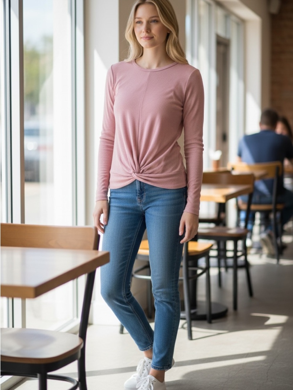 all in motion Twist-Front Long Sleeve Top - Blush Pink